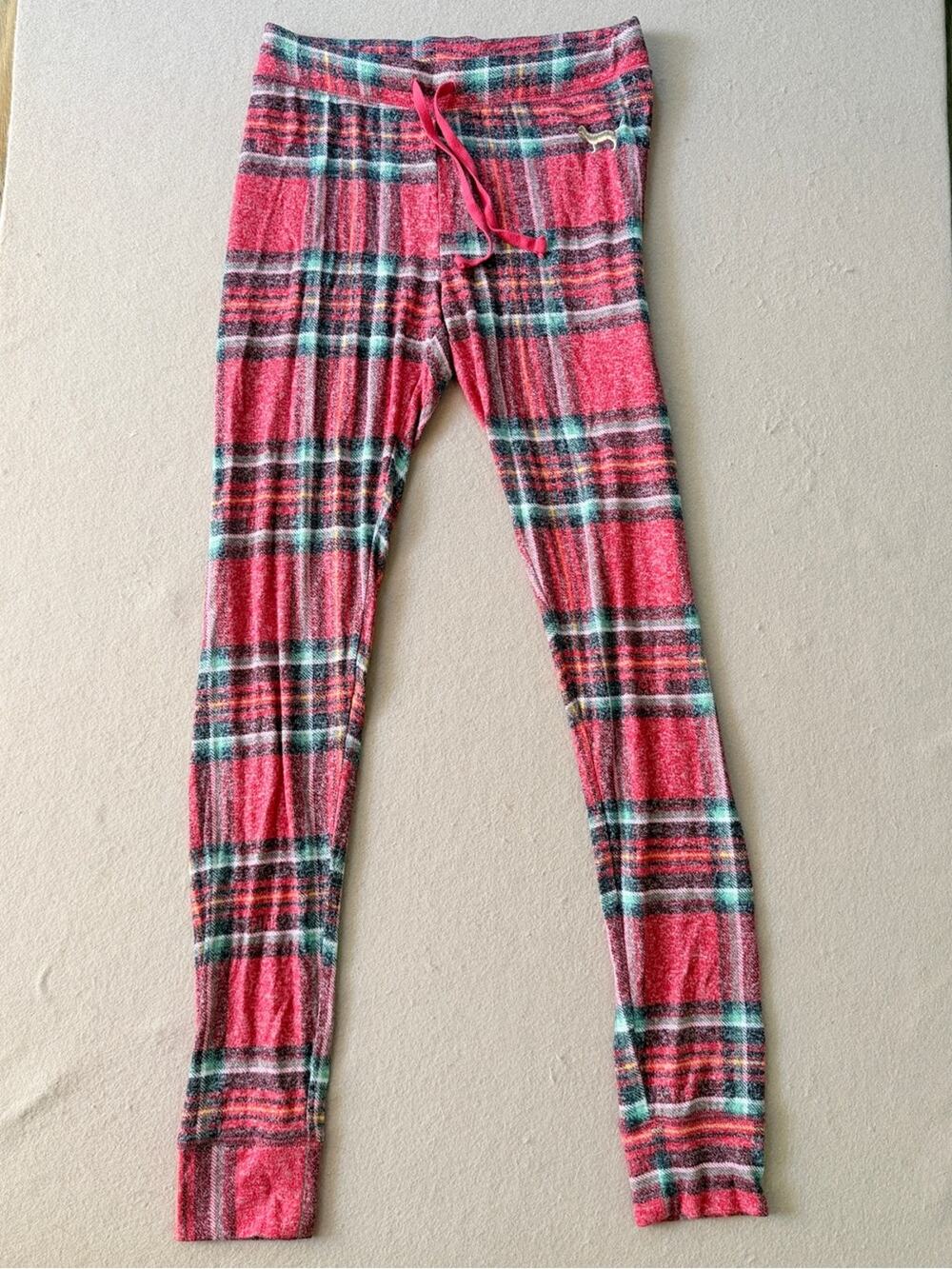 Y2K Victoria's Secret PINK plaid pajama petite small gold dog embroidered logo